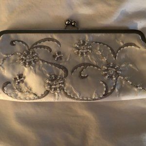 David's Bridal White Beaded Clutch Purse